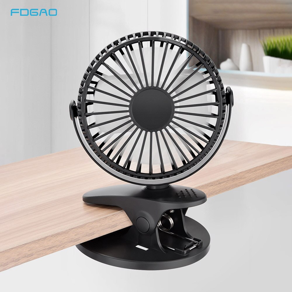 Usb Oplaadbare Clip Desktop Tafel Ventilator Mini Draagbare Klem 360 Graden Roterende Ventilator Koeling Luchtkoeler 2600Mah Batterij