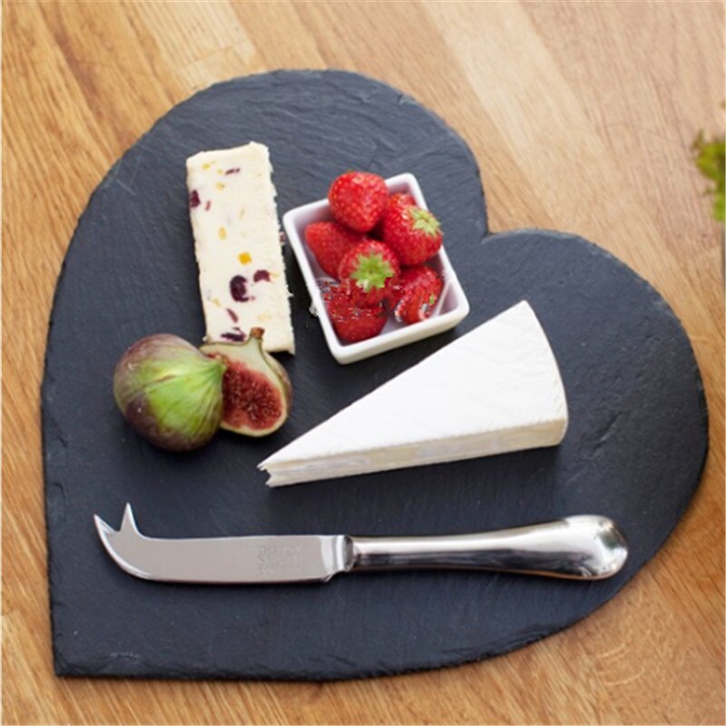 Populaire coeur forme naturel ardoise solide Steak assiette plateau à fromage assiette vaisselle Pizza Sushi plat Barbecue plateau os chine