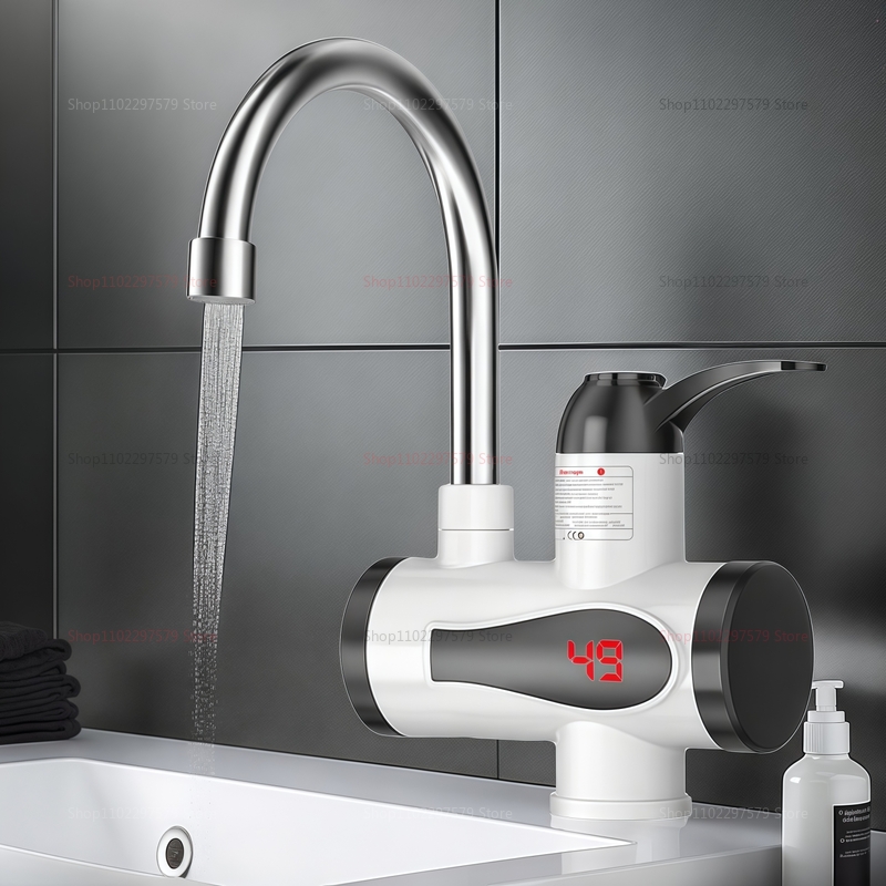 220v 3000w . elektrisk kran for varmtvannsbereder uten tank med 360 ° roterbar tut, digitalt led-display for kjøkken