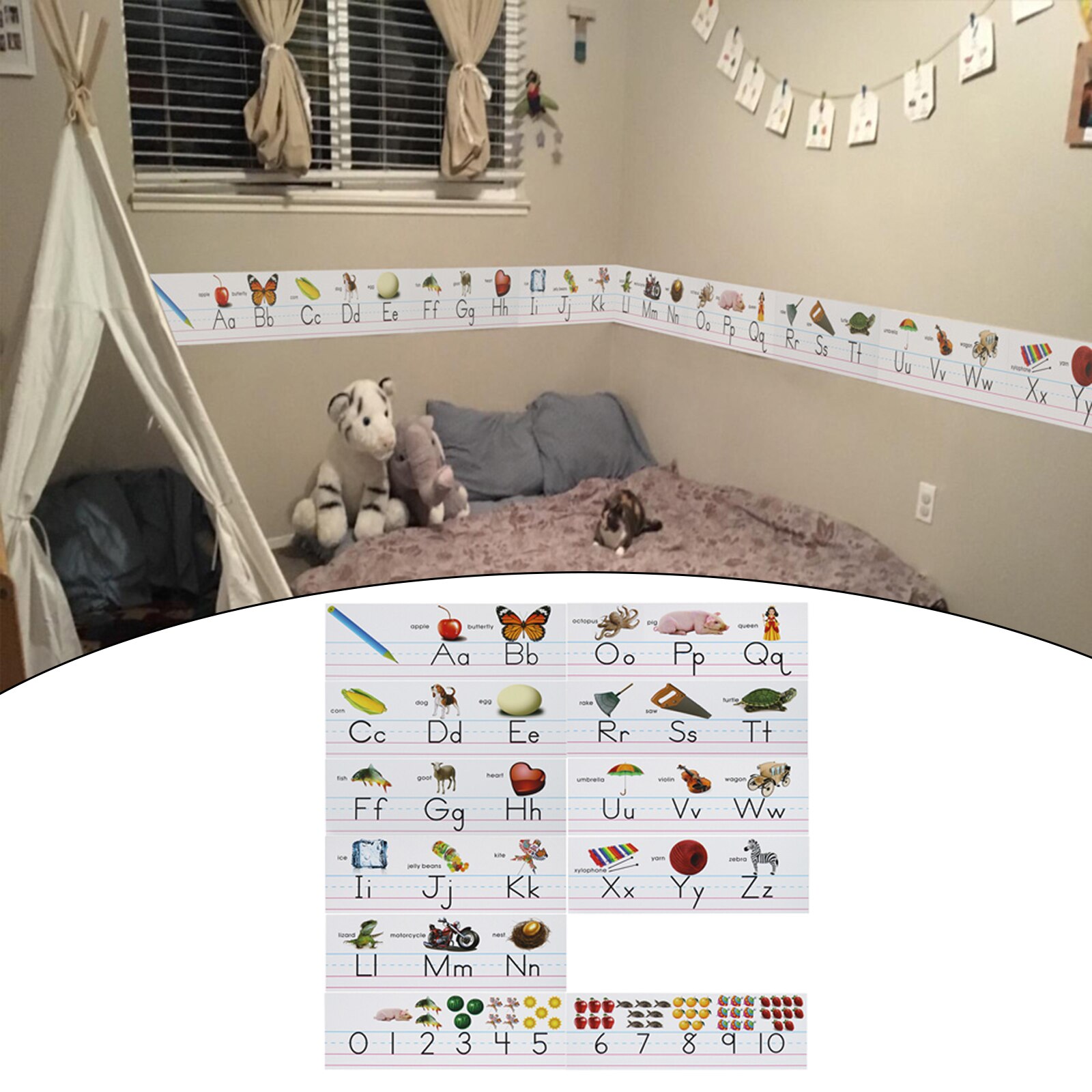 Panneau d&#39;affichage Alphabet, bande de bordure, décoration murale de chambre à coucher de maternelle
