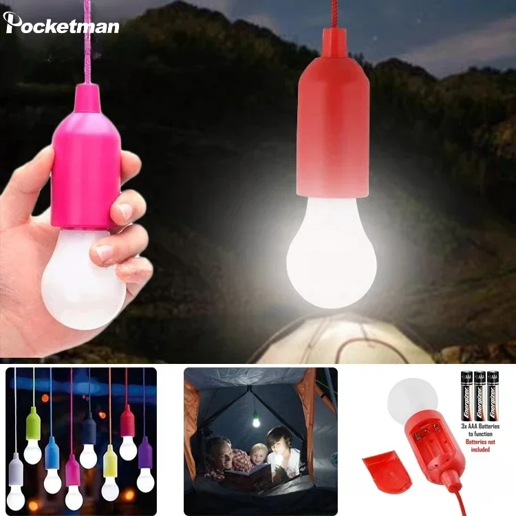 Luz LED para acampar, luces nocturnas portátiles, lámpara colgante con cordón, luz Retro para tienda, lámparas de emergencia para exteriores, bombilla