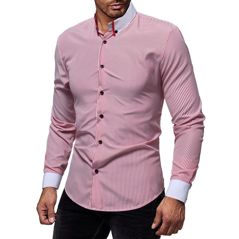 Slim fit check point kraag gestreepte overhemden herenkleding lange mouwen herenoverhemden casual herenoverhemd