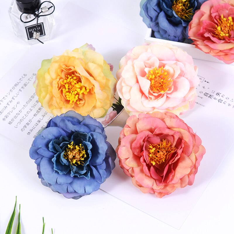 2 stk 9cm butikk kunstige pioner blomst silke rose til bryllupsfest hjemmedekorasjon diy krans utklipp blomst