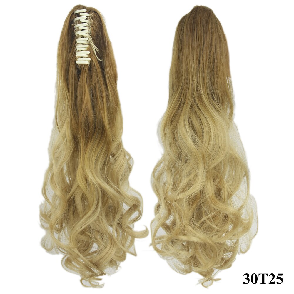Soowee – Postiche Queue De Cheval synthétique à pince, 24 pouces, Extensions De cheveux ondulés gris ombré, Postiche Queue De Cheval: P1b / 613