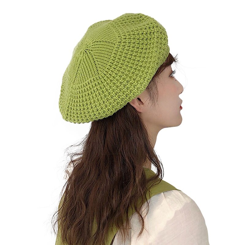 Efterår vinter strikket baret kvindelig japansk blød søster søde britiske hatte maler sød farve hætter sort grøn gul: 1