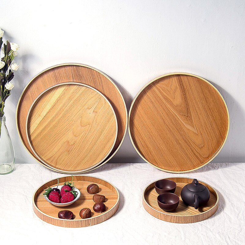 Circle Tea Tray Solid Wood Japanese Style Tray Hotel Wood Dish Fruit Plate Storage Tray Restaurant