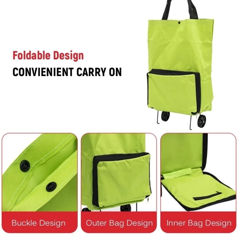 Folding Shopping Bag On Wheels Bag Food Shopping Organizer Trolley Bag Fruit Vegetables Shopping Cart Organizer Portable Bag
