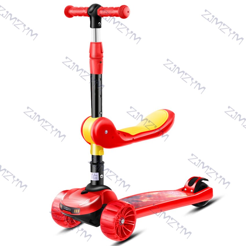 ARJ-6688 Multifunctionele 3 In 1 Kinderen Scooter Verstelbare Hoogte Knipperlicht Wiel Voet Scooters Kids Balans Fietstocht: red