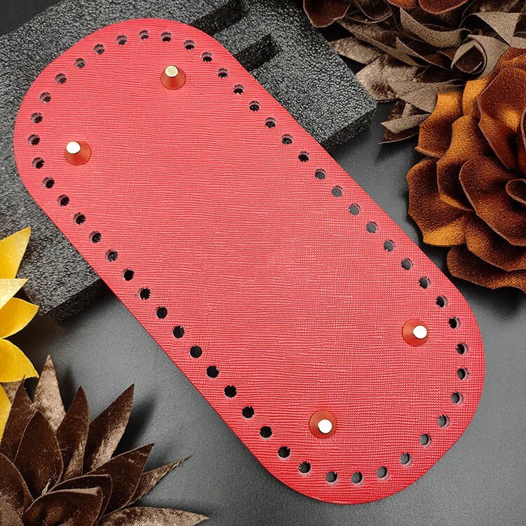 Owalne długie dno do torby z dzianiny PU skórzane akcesoria do toreb ręcznie dno z 52 otworami DIY torba szydełkowa dno 22x10cm: 5