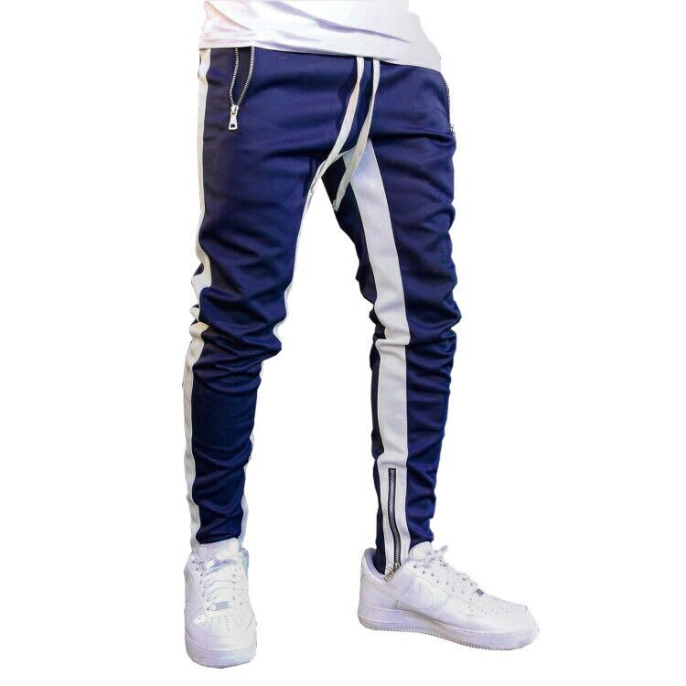 Mens Joggers Casual Pants Fitness Men Sportswear Tracksuit Bottoms Skinny Sweatpants Trousers Black Gyms Jogger Track Pants: XL / Navy White