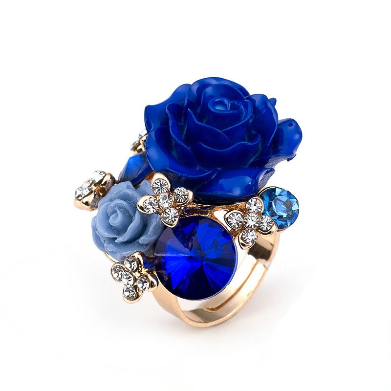 7 farger harpiks krystall rose blomst gull-farge justerbare kvinner bryllup statement fingerringer