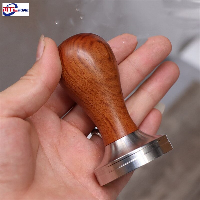 51/53/58/58.35mm Coffee Tamper Wooden Handle Barista Espresso maker Grinder with 304 stainless steel base مطحنة القهوة