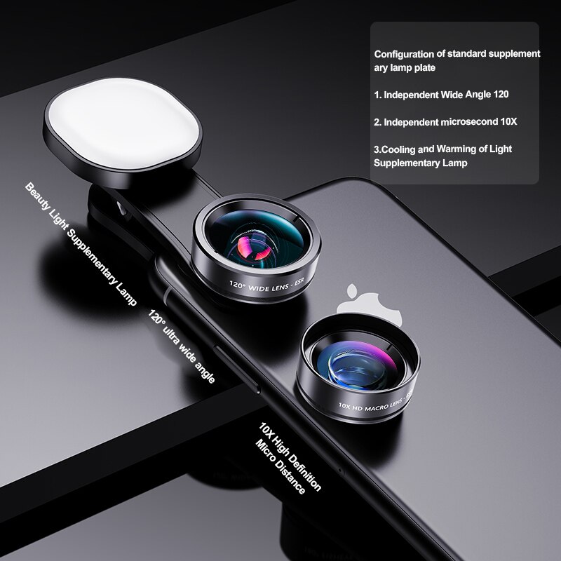 Fisheye Lens Three-in-one Set Wide-angle Mobile Phone Lens Shooting External HD Camera Universal Fill Light Macro