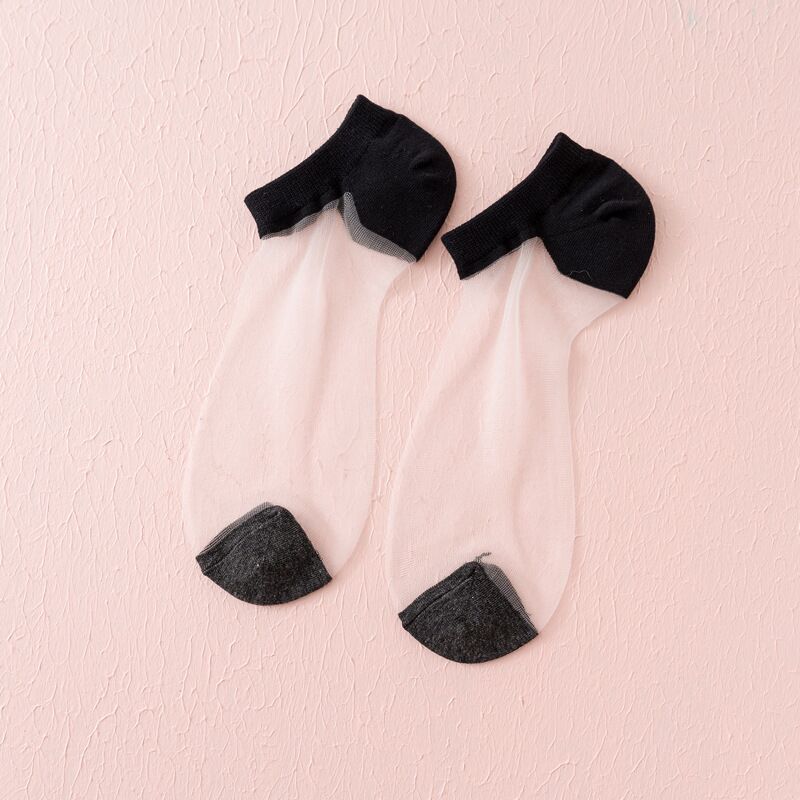 5 Pairs Women Socks Female Summer Thin Candy Color Patchwork Ankle Socks Breathable Cute Girls Students Short Lovely Boat Socks: Black