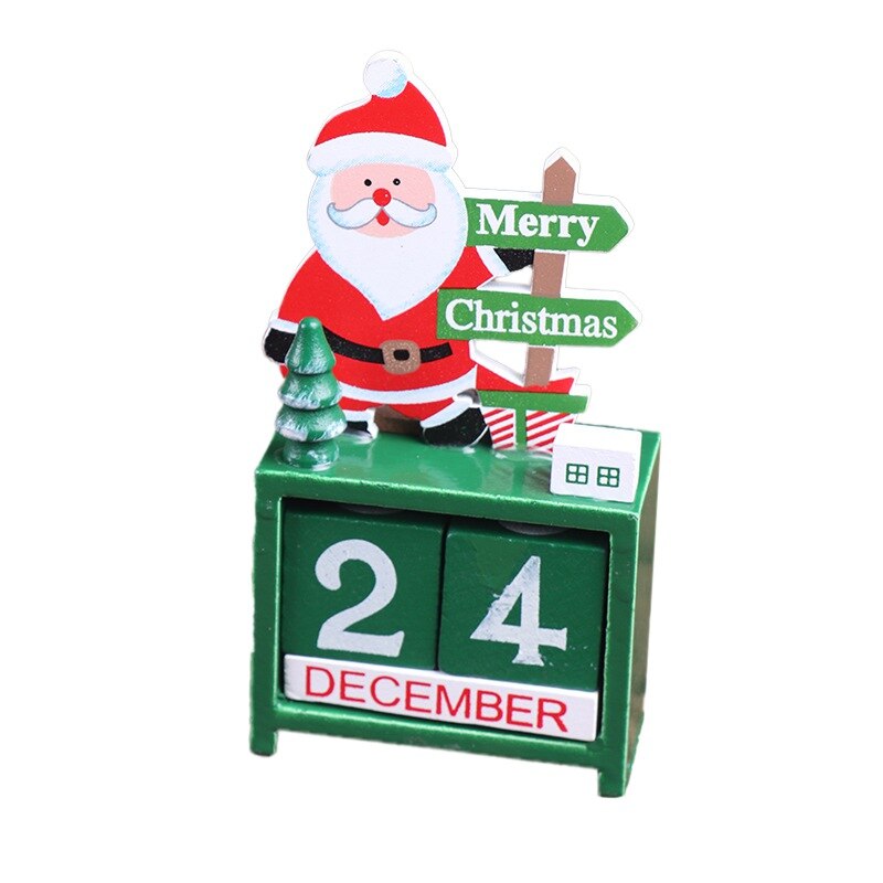 Wooden Christmas Advent Countdown Calendar With Painted Blocks Home Ornament Decor Santa Claus Snowman Reindeer Pattern