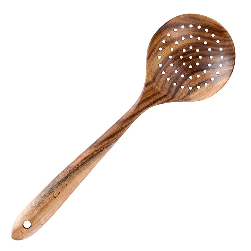 Teak Wood Kitchen Spoon Rice Paddle Scoop Strainer Spoon Wooden Salad Mixing Serving Spoon Kitchen Wooden Utensils for Cooking: C Strainer Spoon