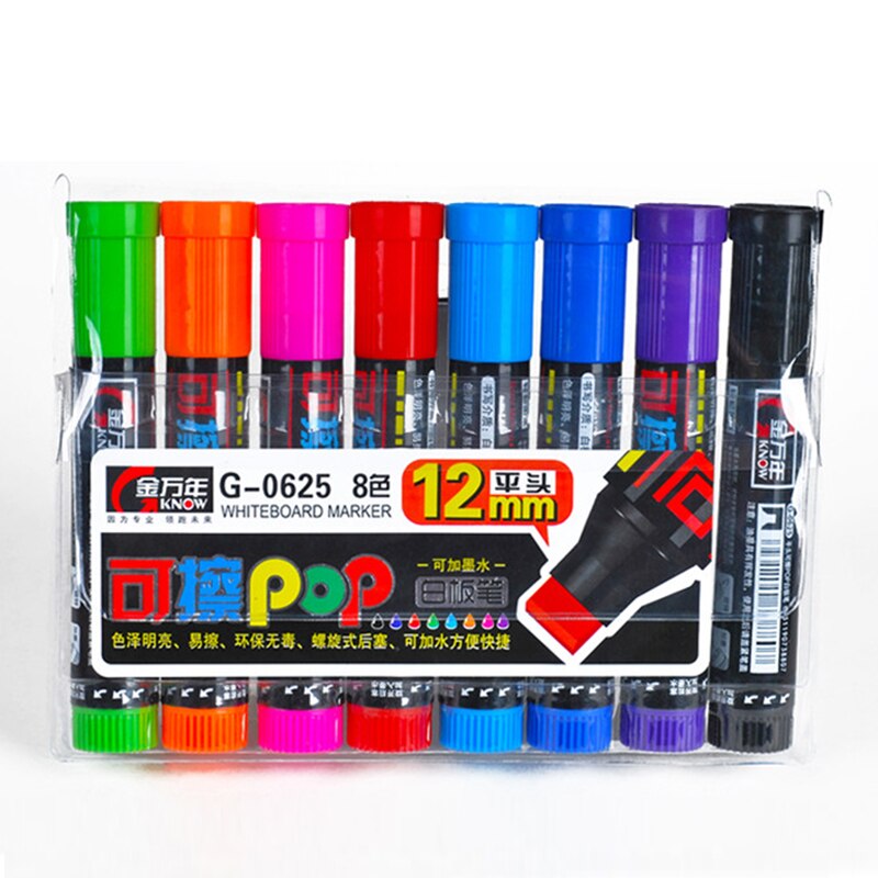 Genvana Multi-color Whiteboard Pop Marker Pen Platte 12 Mm Grote Capaciteit 8 Kleur/Set Inkt Navulbare