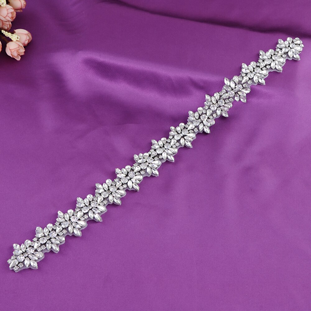 TOPQUEEN (1pc) s269 Braut Hochzeit Silber Strass Applikationen Gürtel Rose Gold Kristall Perlen Patch Eisen auf für Hochzeit Kleider: S269 Silber-