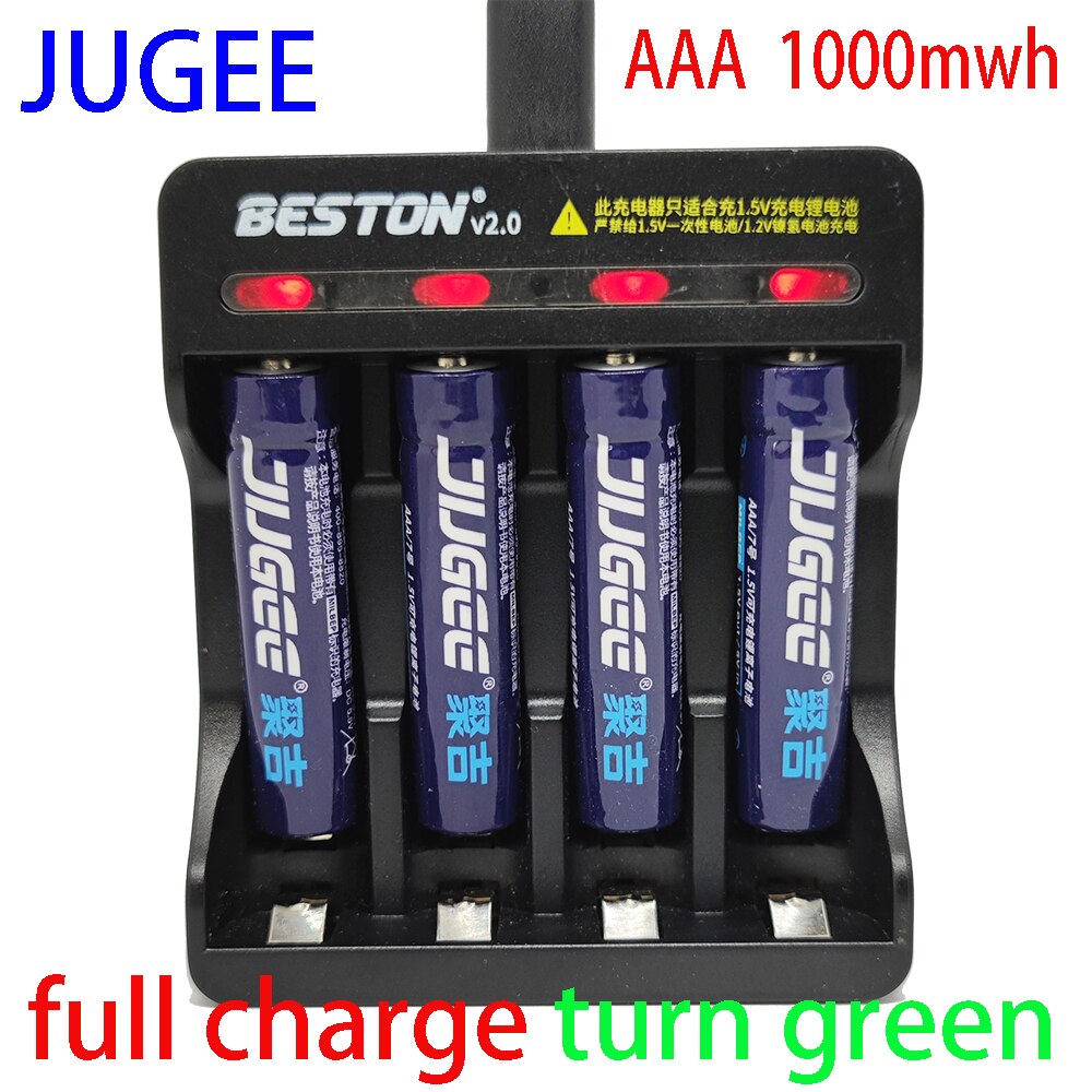 Jugee 1.5V Aa 3000mwh Aaa 1000mwh Lithium Batterij Usb Oplaadbare Lithium Usb Batterij Slimme Lader: 4AAA with charger