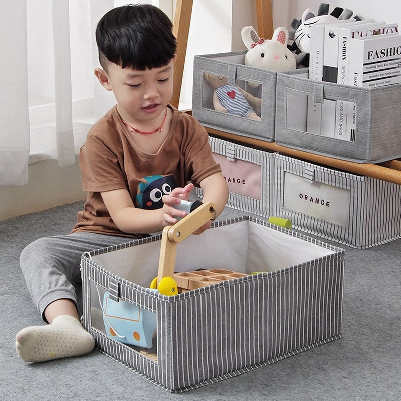 Caja de almacenamiento plegable de tela de lino y algodón para el hogar, organizador de juguetes, cesta de lavandería