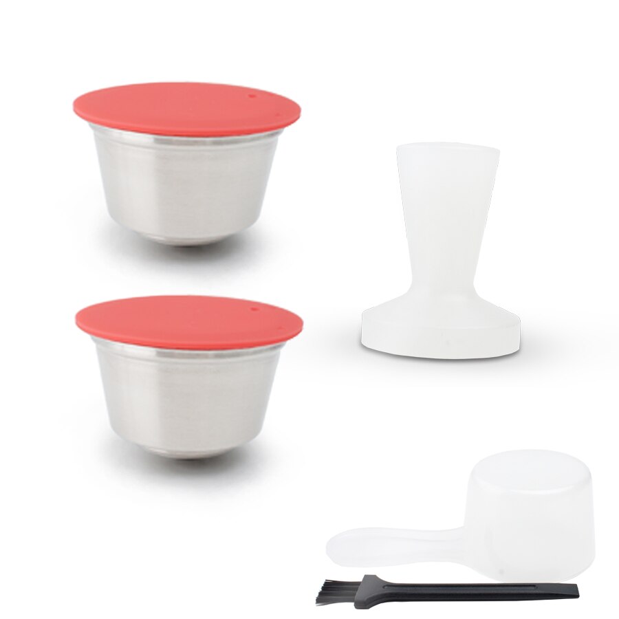 Cápsula reutilizable apto para cafetera Dolce Gusto color rojo/Cápsula de metal de acero inoxidable: 2capsule 1PP tamper