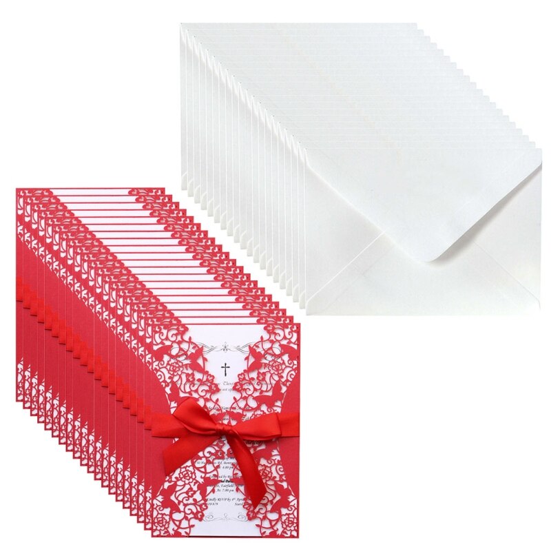 20pcs Wedding Invitations Card Hollow Invite Envelopes with Ribbon Bridal Shower A9LB