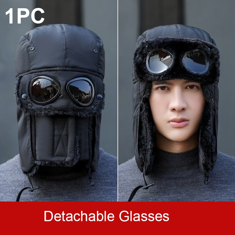 Gorros negros de invierno para hombres, mujeres y niños, gorro impermeable de lana gruesa de poliéster, ideal para esquiar al aire libre,: MZ0002-Black
