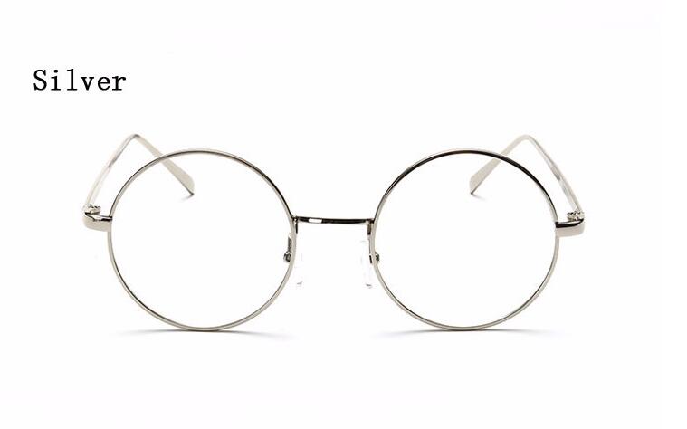 Oversized Korean Round Glasses Frame With Clear Lens, Unisex Retro Gold Rim Eyeglass Optic Frame Vintage Spectacles: Silver