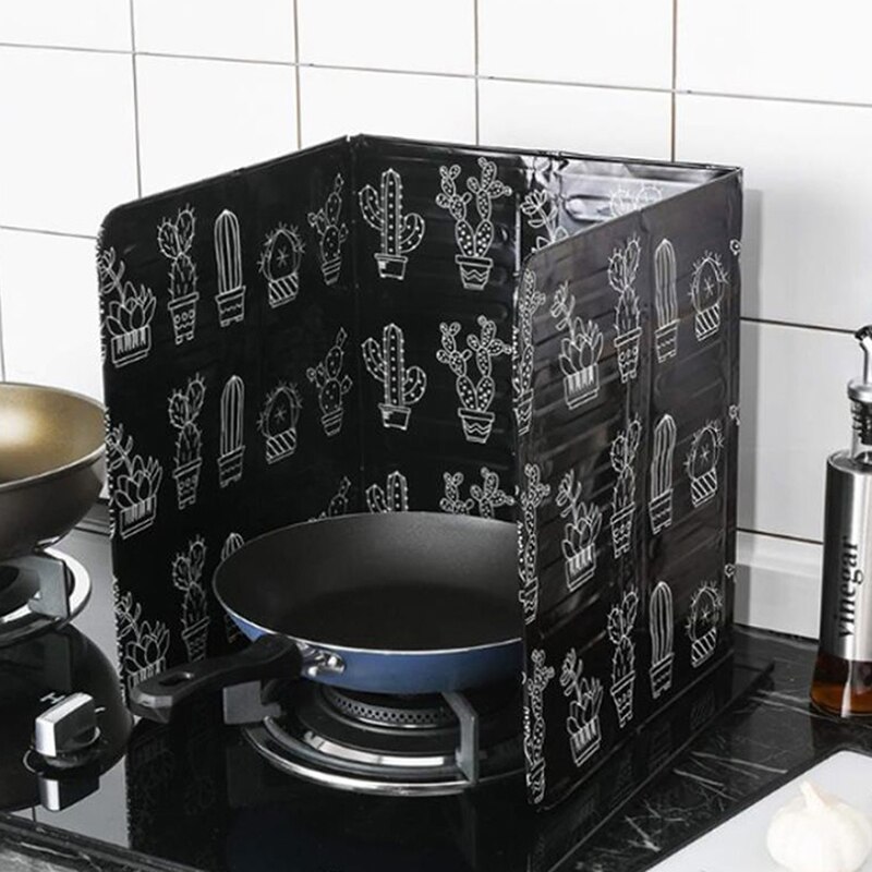 Baffle Plate Kitchen Oil Splash Protection Screen Kichen Accessories Aluminum Foldable Splatter Screens Kitchen Gas Stove: black