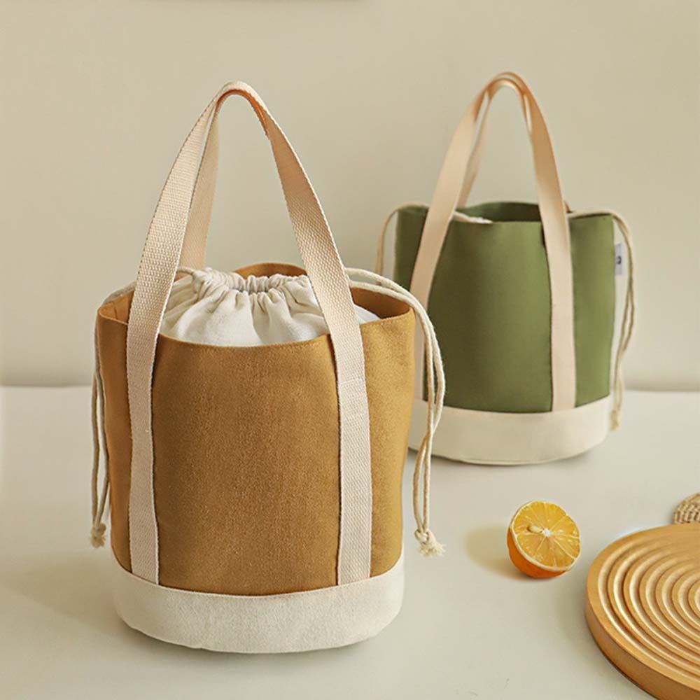 Aluminum Film Thermal Insulation Bag Thickened Large Capacity Drawstring Lunch Handbag Japanese Style Canvas Picnic Box Pouch