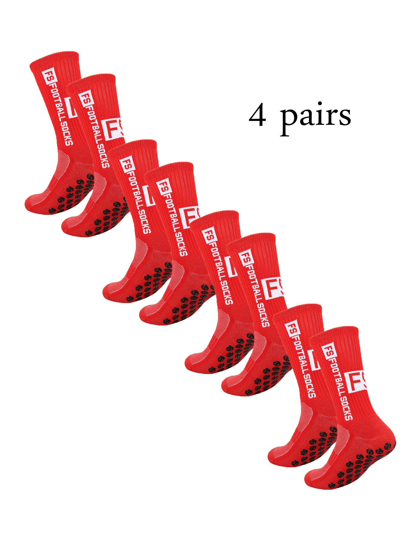 Grip Soccer Socks Anti Slip Non Slip Men's Athletic Socks for Football Basketball Sports, 4 Pair: Red
