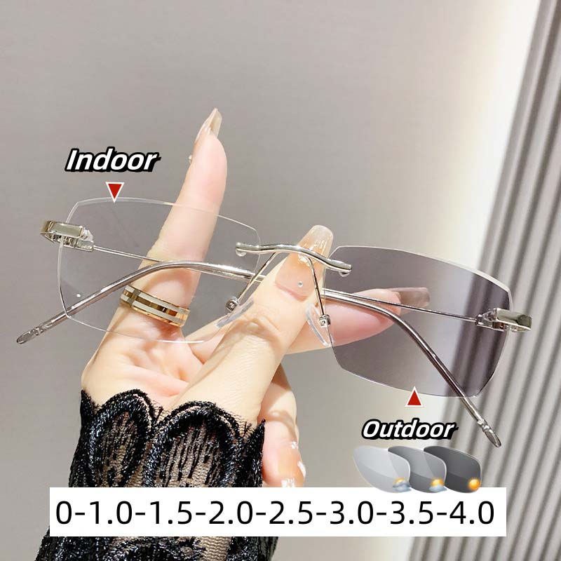 Geavanceerde lichtgevoelige kleurveranderende bril Anti-blauw licht Platte lichtlens Frameloze high-definition bijziendheidsbril voor dames