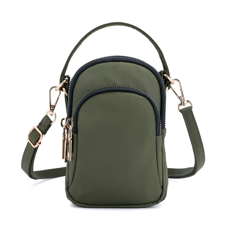 Femmes Mini sac à bandoulière sac à main messager Vintage léger Nylon sac à main solide fermeture éclair étanche rabat sac à bandoulière: Vert armée