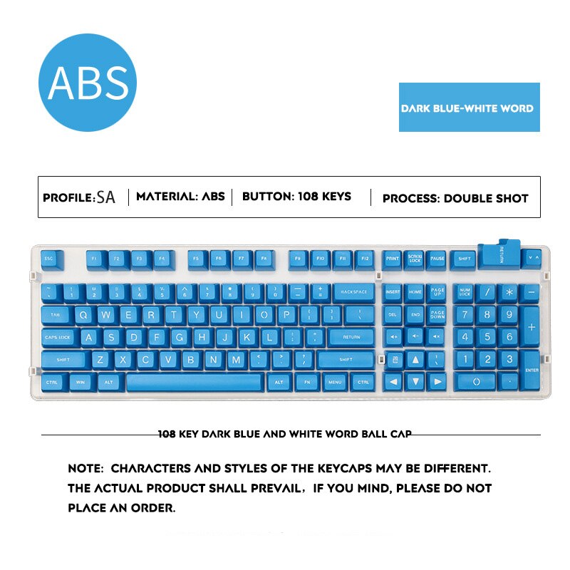 108 schlüssel SA Profil Keycap Große Schrift Opaque Ball Kappe Doppel Schuss Personalisierte Keycap Für Cherry MX Schalter Mechanische Tastatur: Blue