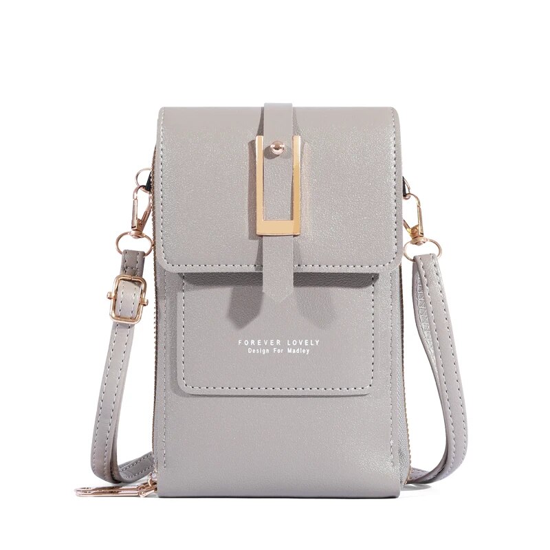 Touch Screen Mobile Phone Bag, Mini Flap Crossbody Bag, Faux Leather Purse, Vertical Wallet With Card Slots: GRAY