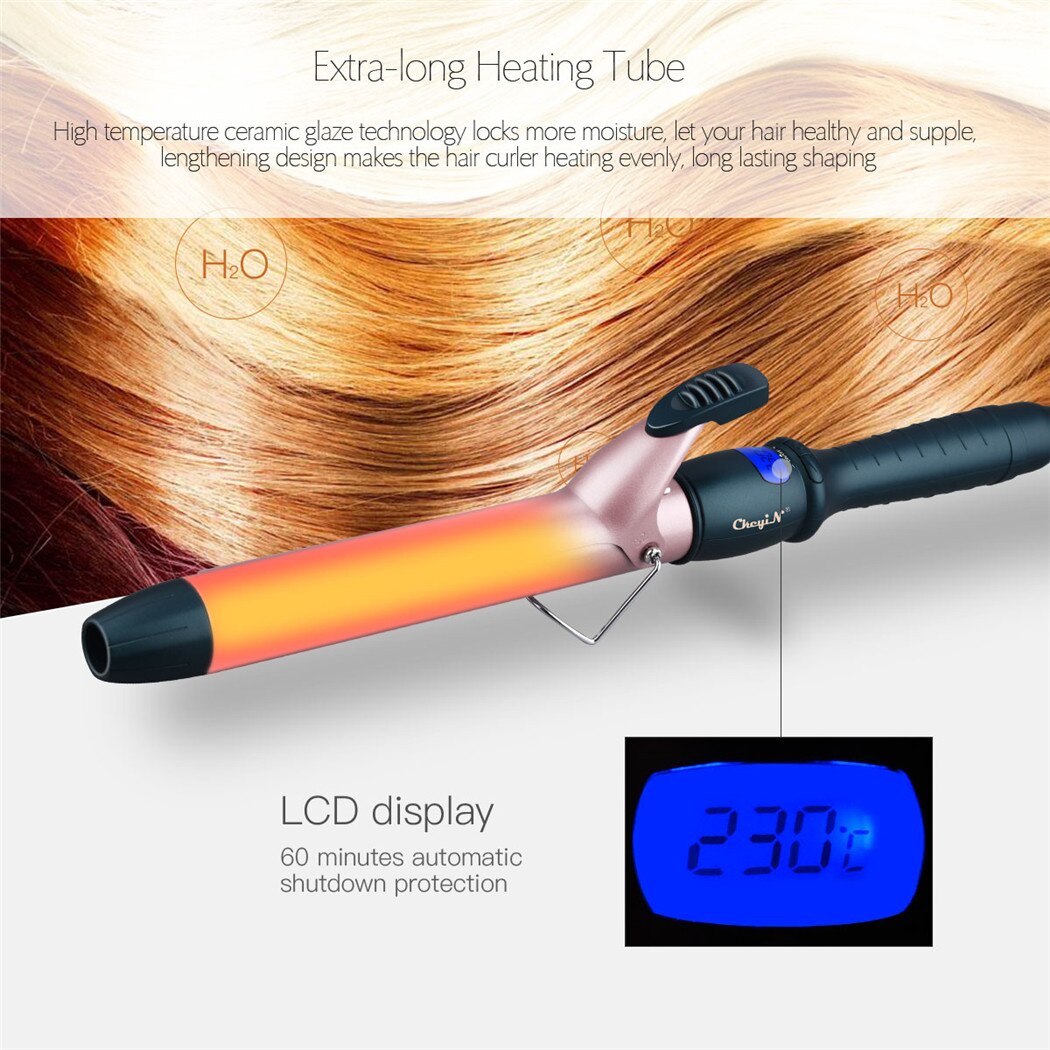 CkeyiN 25mm 32mm 38mm Hair Curler Ceramic Coating Deep Curling Wand Negative Ions Fast Heating Curling Iron for Dry and Wet Hair