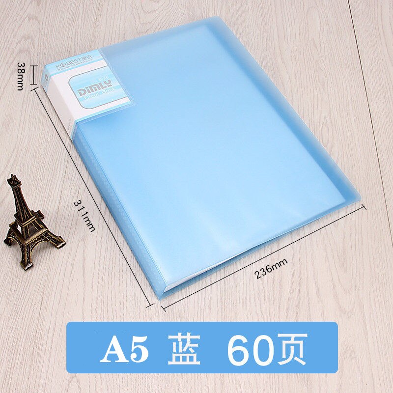 A5 Display Book 40/60 Pages Transparent Insert Folder Document Storage Bag for Bank Campus File Office Workplace Family: 60 pages blue