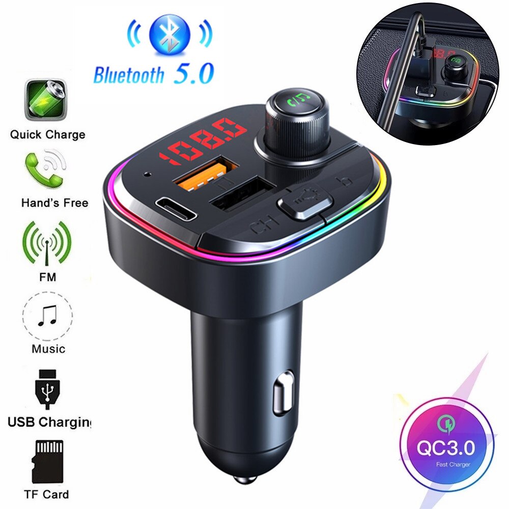 Bluetooth 5.0 Handsfree Car Kit Fm-zender Auto MP3 Speler Met PD18W QC3.0 Quick Dual Usb Charge Ondersteuning U Disk afspelen