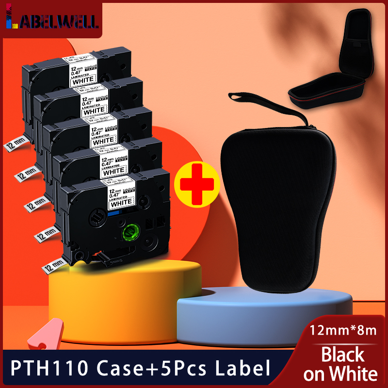 Hard Case Pak Voor Brother P-Touch PTH110 &amp; PT-H100 Label Printer Reizen Beschermende Draagtas Opbergtas Met 5pcs 231 Labels: Case-5Black on White