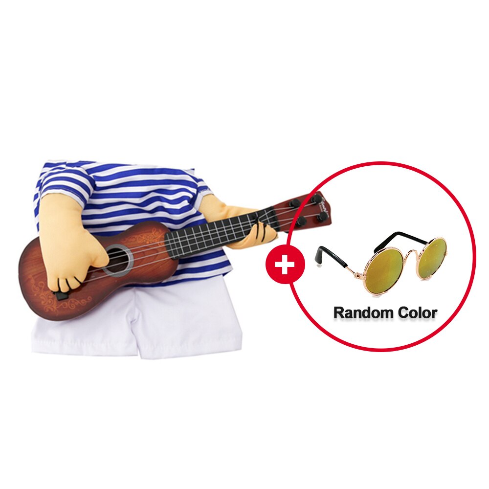 Rolig husdjur gitarrist cosplay hund kostym gitarrist utklädning fest jul halloween år kläder för hund katter plus peruk: Gitarr plus glasögon / Xl