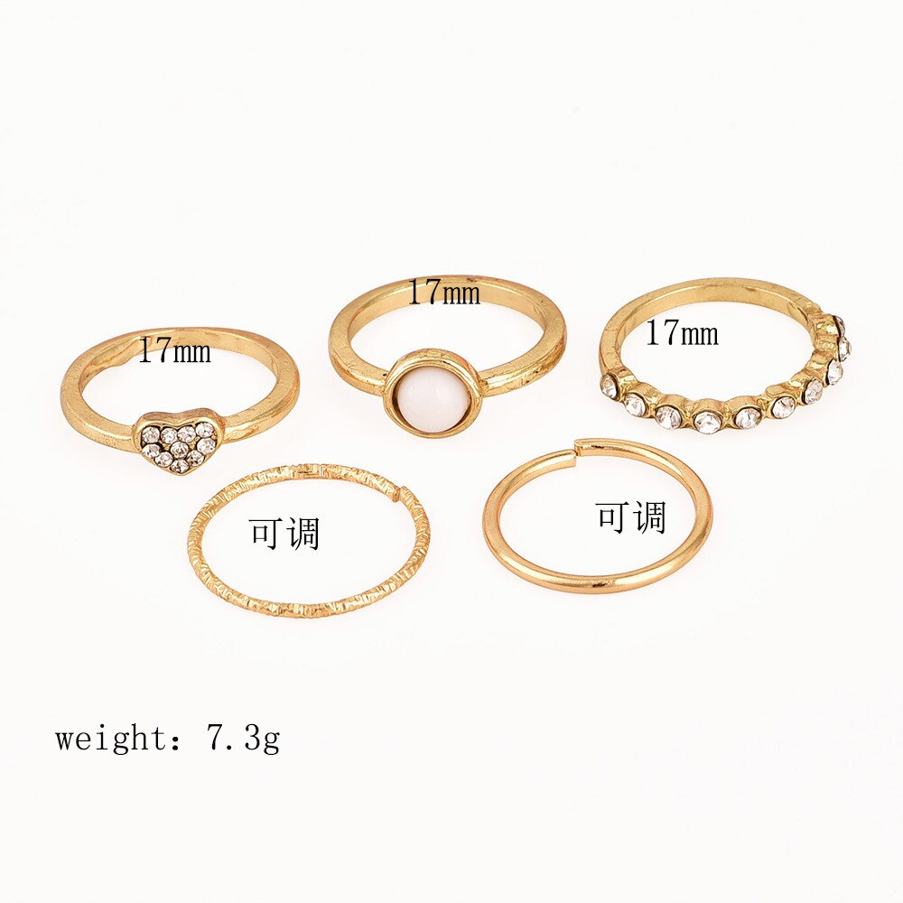 5/12 stücke Antike Silber Blume Ringe setzt Pfeil Blatt Geschnitzte Ringe setzt Strass Krone Herz Knöchel Ringe für Frauen Schmuck: 5stck herz