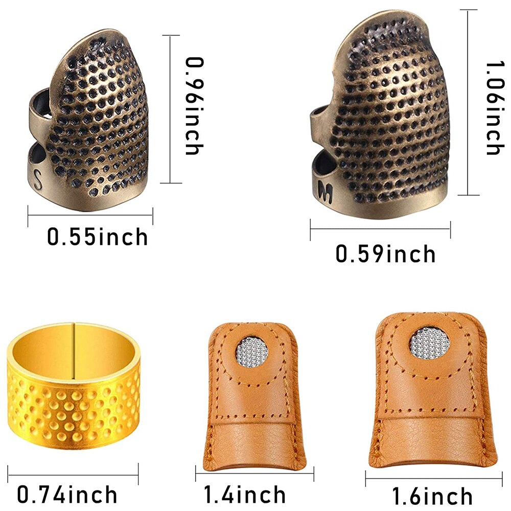 Dedal de costura de cobre, Protector de dedo, anillo de protección, almohadillas de dedo de cuero, para coser a mano, acolchado, 6 uds.