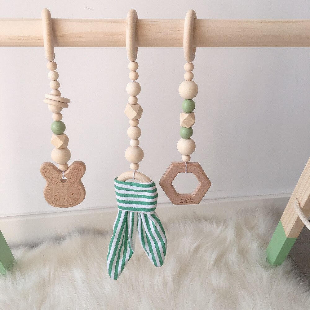 3 stk / sæt baby rangle legetøj nordisk stil træ rangle ringperler spille legetøj klapvogn hængende legetøj nyfødt barn: Grøn