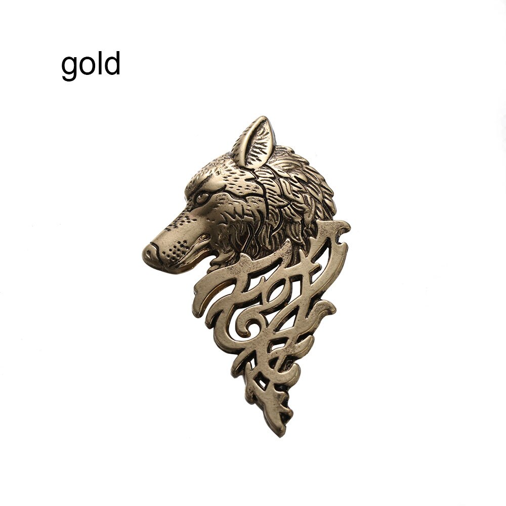 Insignia de lobo Punk para hombre, broche de solapa, Pin de camisa, traje, Collar, joyería, decoración artesanal: Dorado