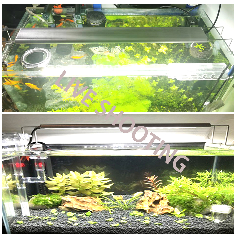 Aquarium LED licht Aluminium legierung Ultra-dünne beleuchtung landschaftsbau licht 18-75CM versenkbare halterung anlage LED licht AC100-240v