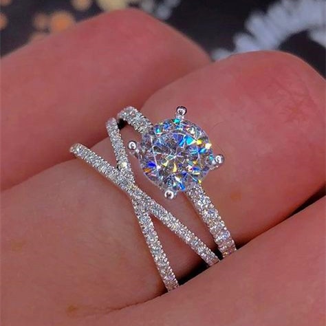 Luxus Weibliche Runde Zirkon Ring 925 Silber Braut Hochzeit Ring Schmuck Versprechen Engagement Ringe Für Frauen