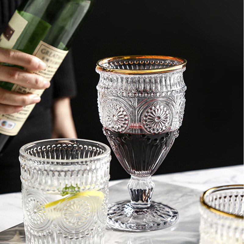 Grand verre à vin en relief style Baroque européen, 350ML, style rétro, rouge, pour Bar, multifonctionnel,