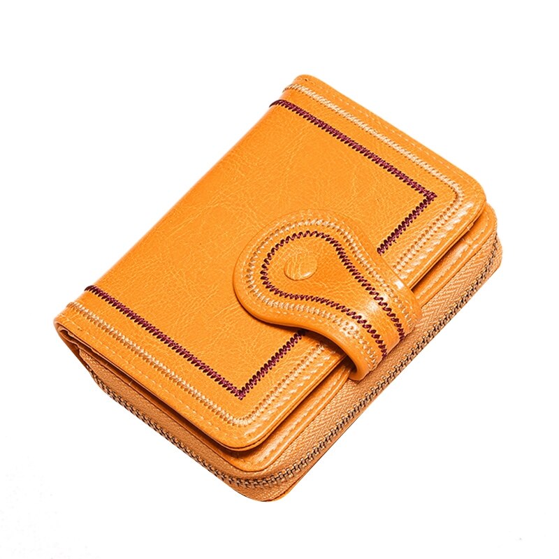 Dames leren portemonnee handgemaakte zachte leren korte portemonnee kwastje portemonnee portemonnee kaarthouder dames kleur portemonnee: Geel