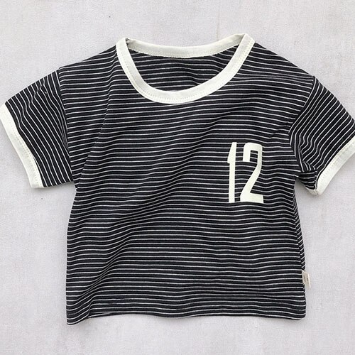 MILANCEL Sommer Baby Kleidung gestreift Baumwolle T-Shirt Koreanische verlieren Spitzen für Mädchen und Jungen Einfache lässig tapsen Spitzen: Schwarz / 12m