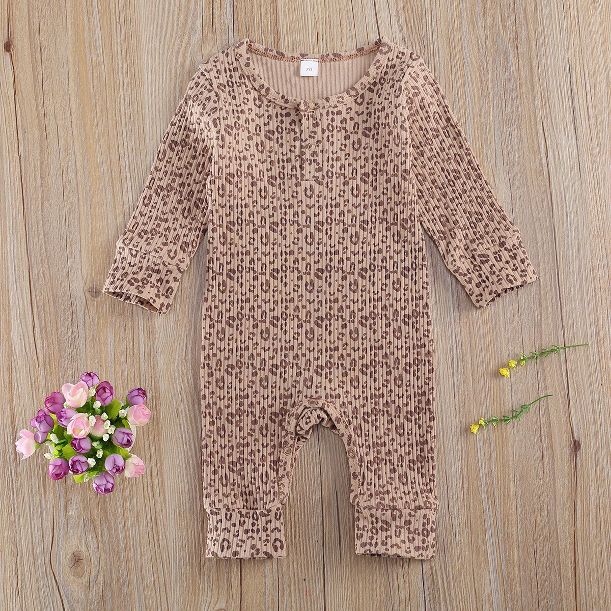 FOCUSNORM 0-24M Neugeborene Baby Mädchen Jungen Leopard Karosserie lang Ärmel Taste Herbst Warme Overall Outfits